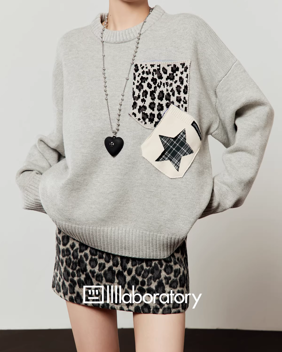 Leopard Round Neck Knit / Leopard Mini Skirt LLA0588