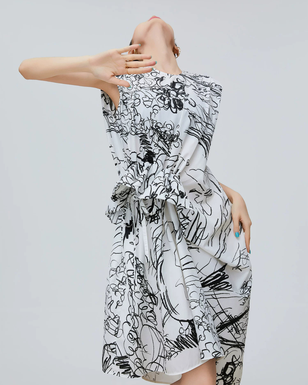 Hand-Drawn Floral Print Dress FER0289
