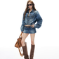 Gradient Blue Washed Denim Jacket / Slim Short Skirt IMX0004