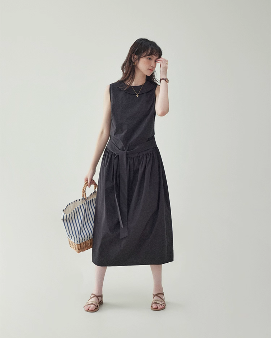 Black Waist Belt Sleeveless Dress AMU0029
