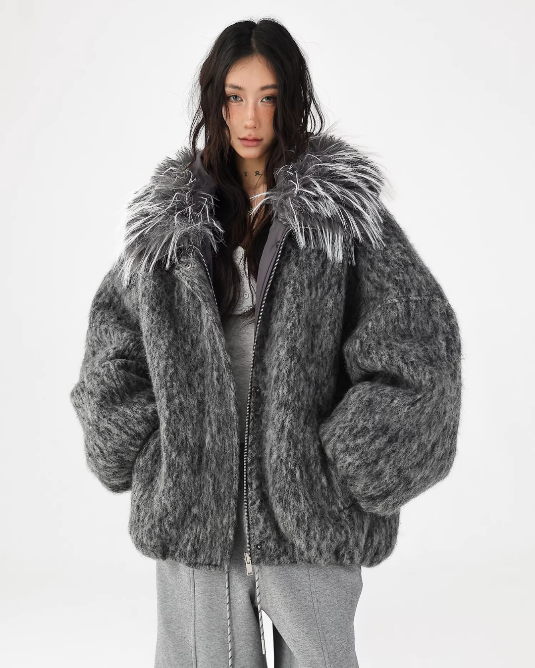 Fur Hood Knit Jacket ACS0357