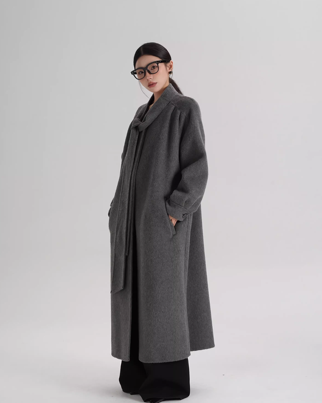 Tie Collar Long Coat SRS0384