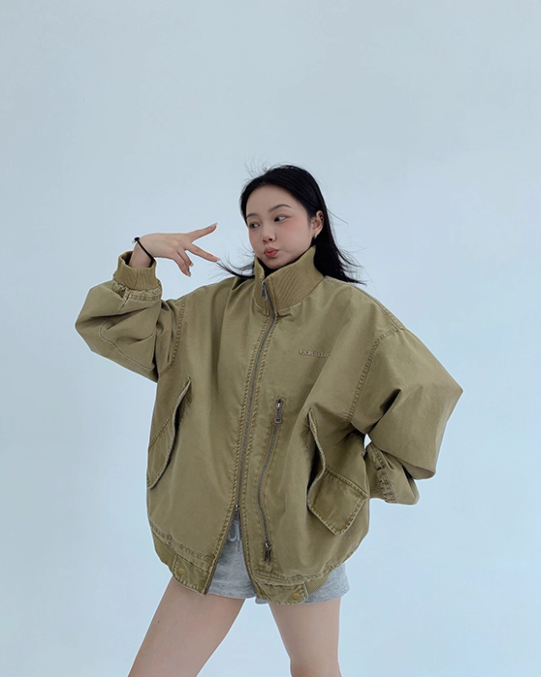 Double Zipper Stand Collar Jacket YLS0933