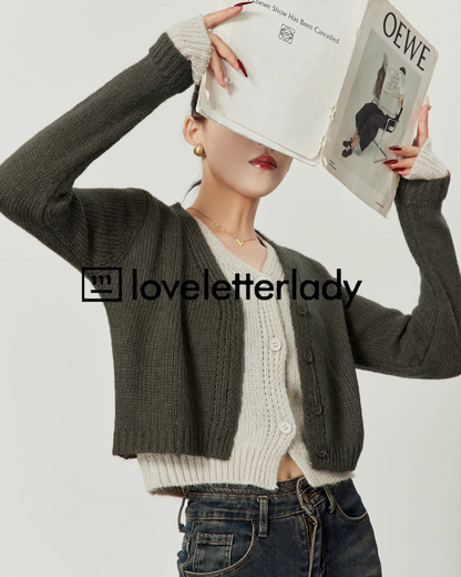 Layered Style Cropped Knit Cardigan LLA0408