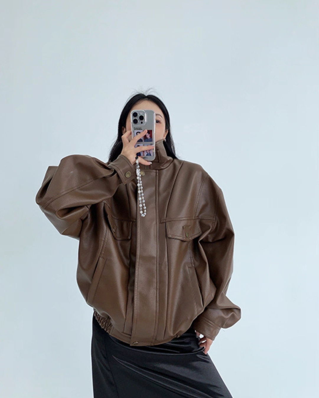 Stand Collar Fake Leather Blouson YLS0909