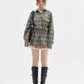 Green Plaid Drawstring Waist Shirt ZZF0360