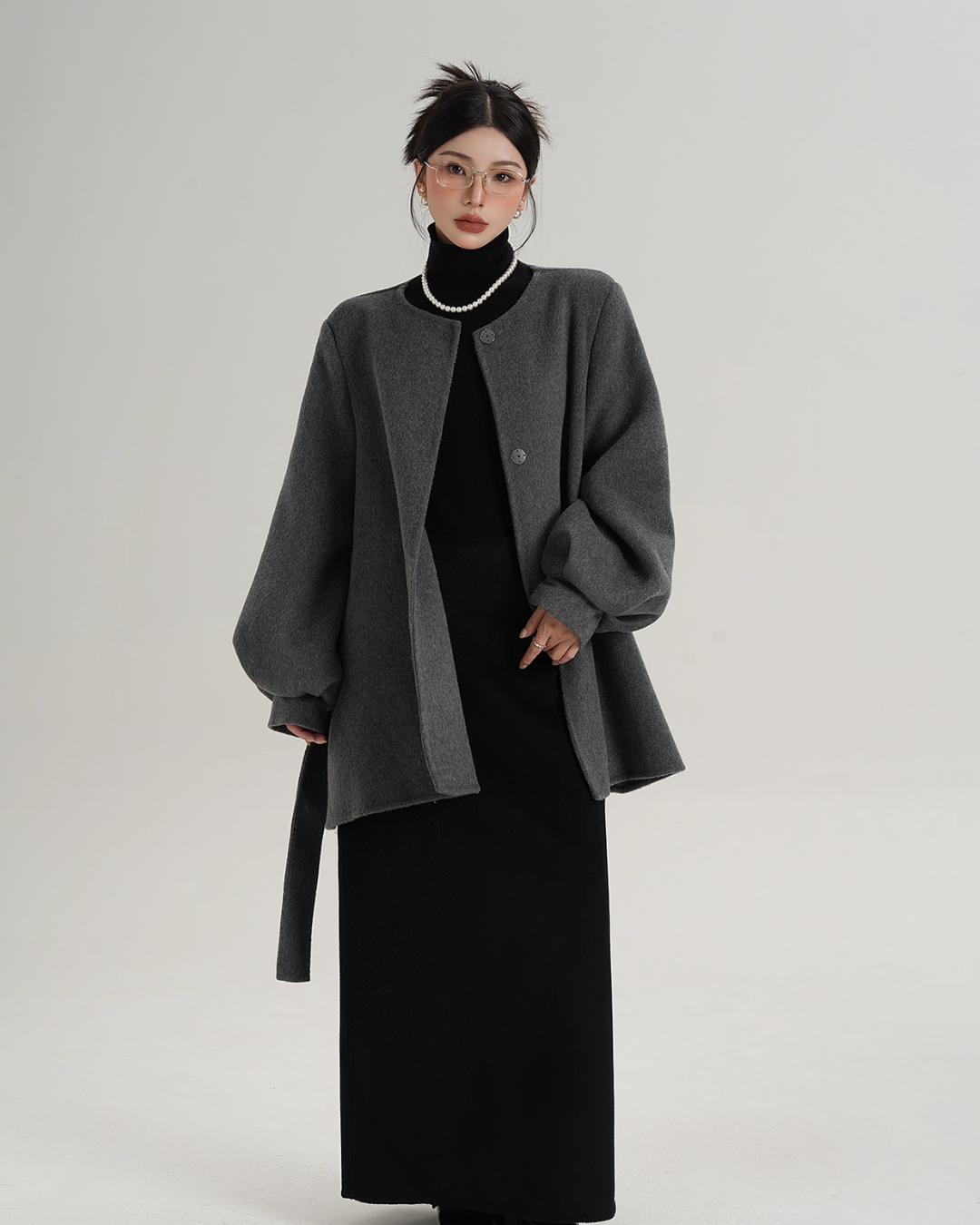 Collarless Belt Coat SRS0374