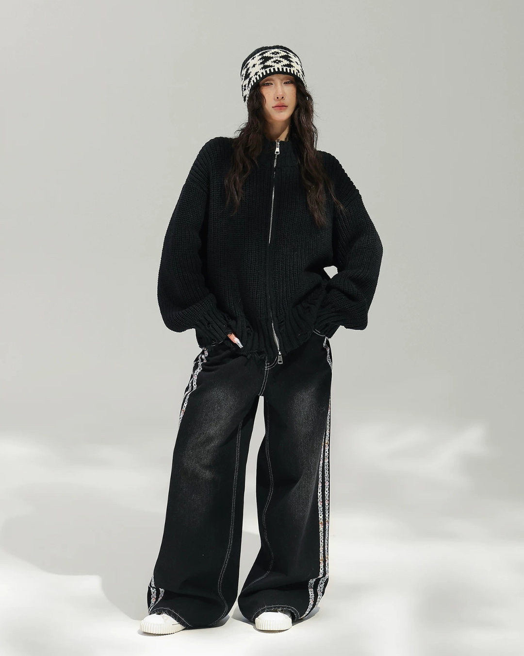 Stand Collar Zip-Up Knit Jacket ACS0389