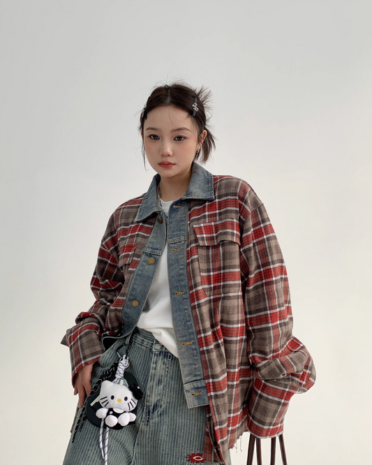 Denim Patchwork Plaid Shirts YLS0725