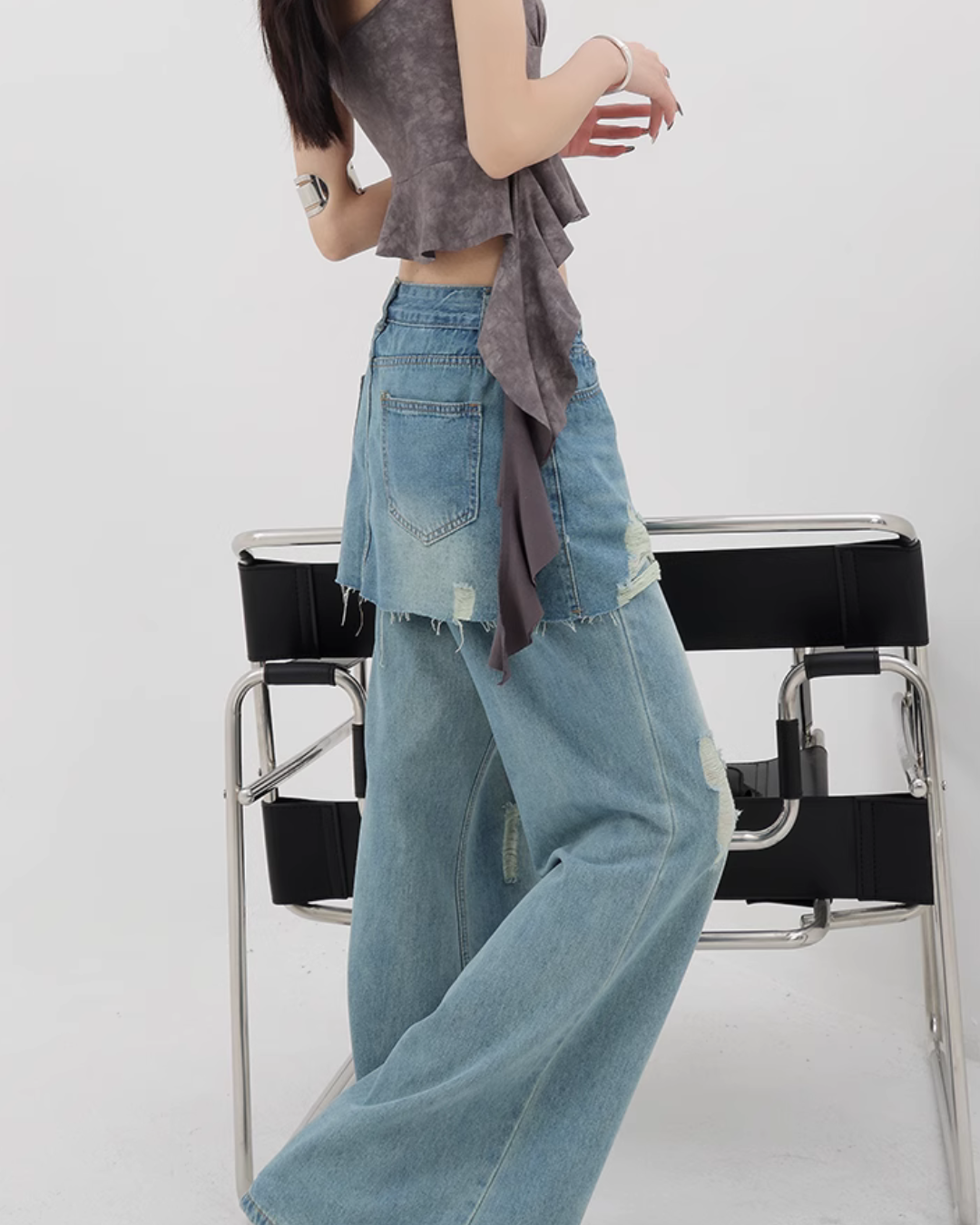 Faux Skirt Denim Pants KNH0012