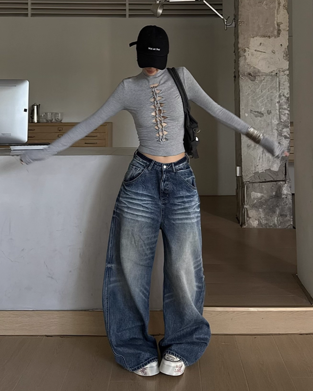 High Neck Ripped Design T-Shirt  ZRS0085