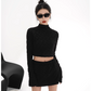 Cropped Mock Neck Tops / Trapezoidal Mini Skirt SRS0270