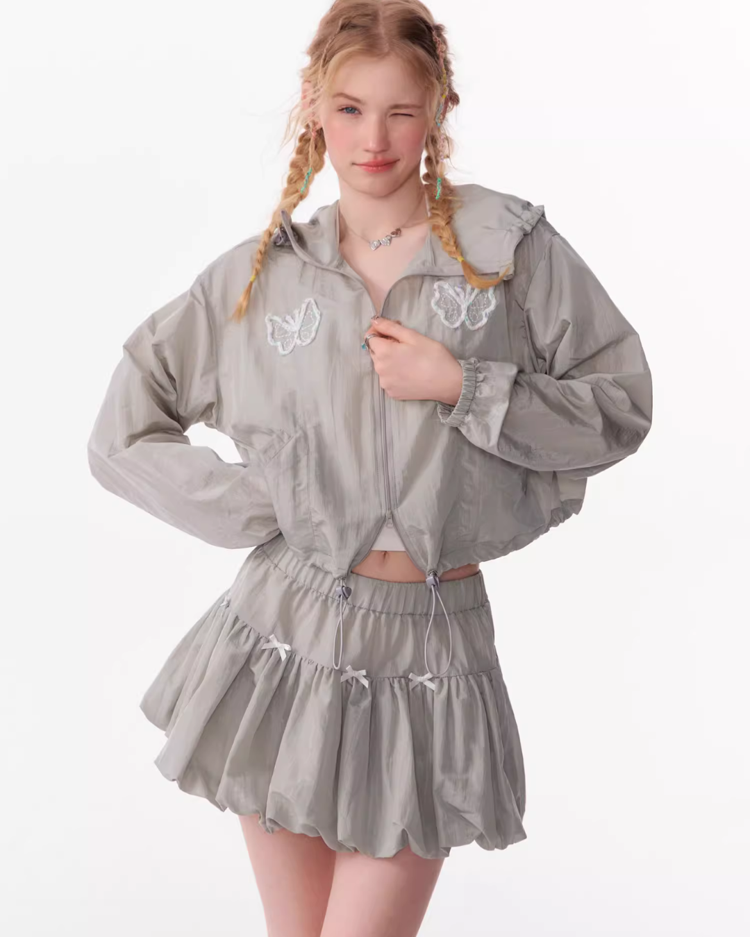 Butterfly Nylon Jacket / Nylon Pants / Pumpkin Mini Skirt ZZF0358