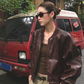 Striped Biker Leather Jacket  WWP0011