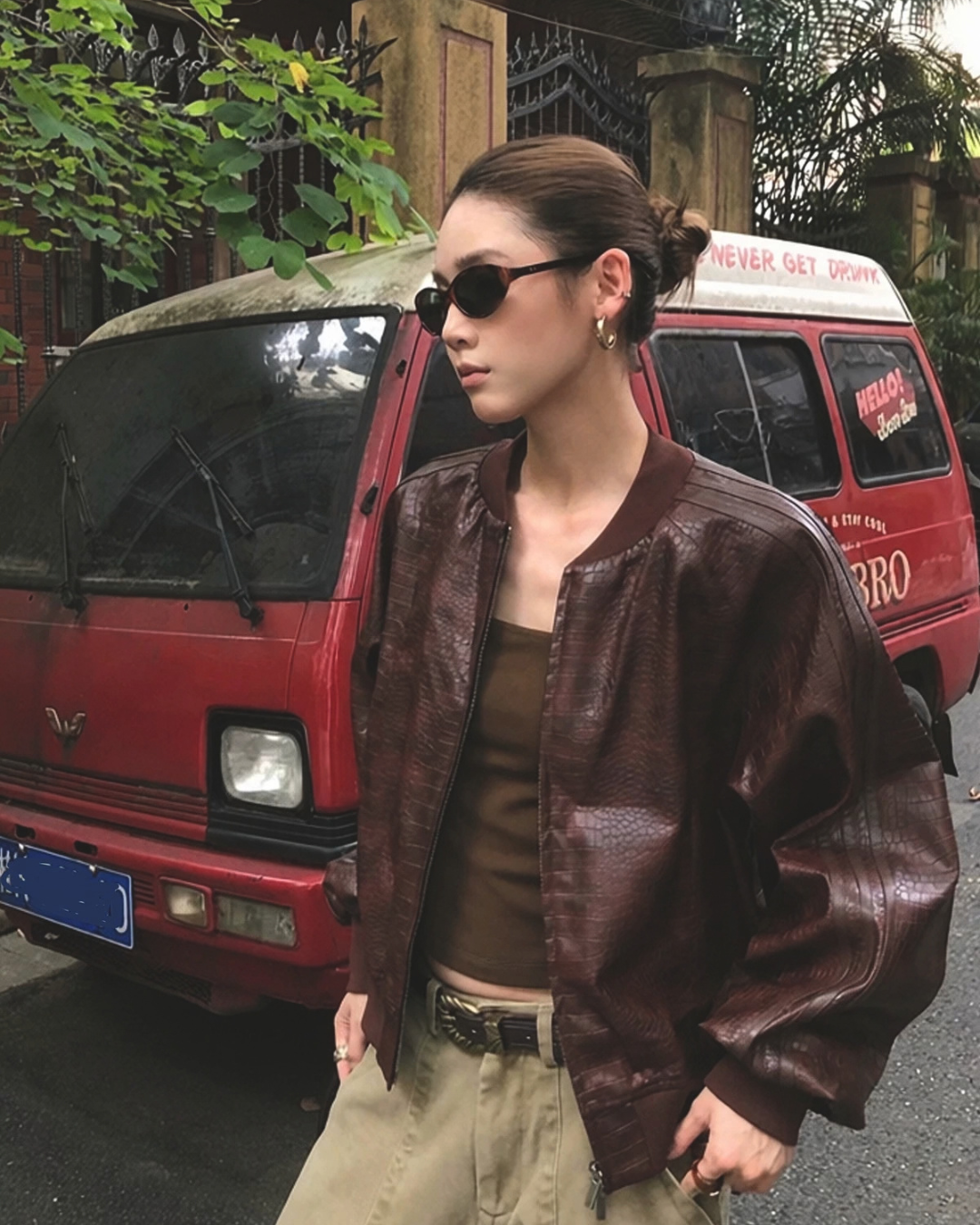 Striped Biker Leather Jacket  WWP0011
