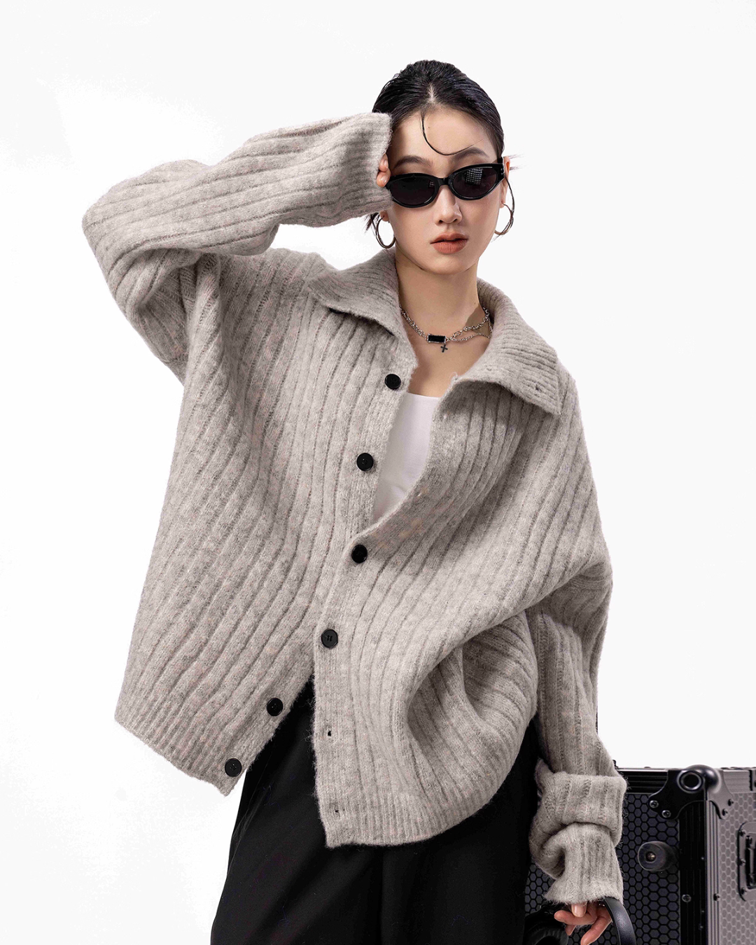 Stand Collar Knit Cardigan ICM0098