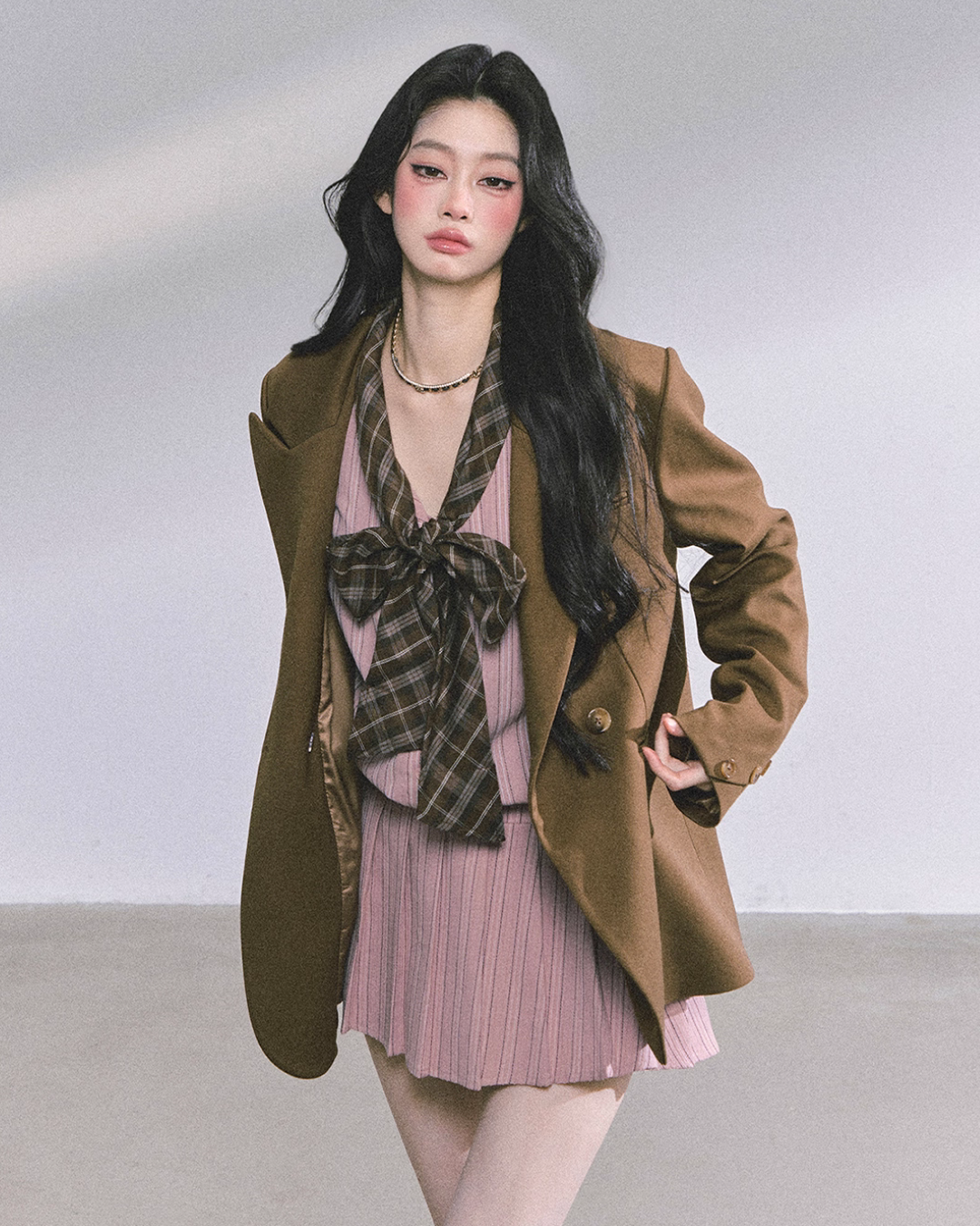 French Stripe Long-Sleeve Shirt Dress LAS0038