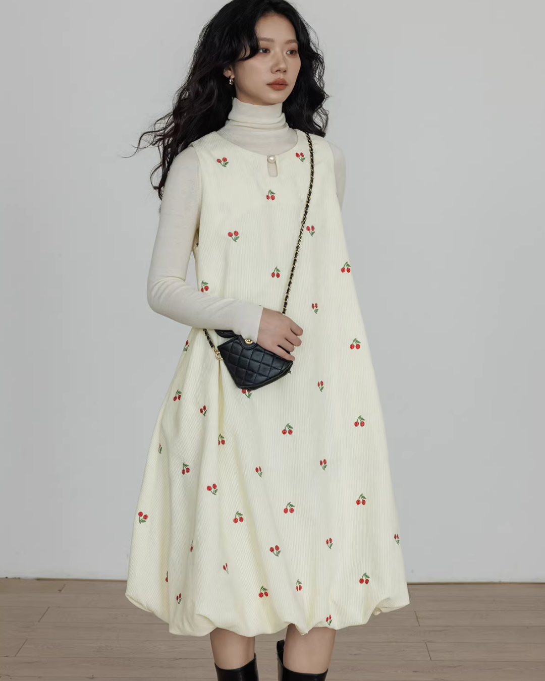 Crew Neck Cherry Vest Dress VAS0187