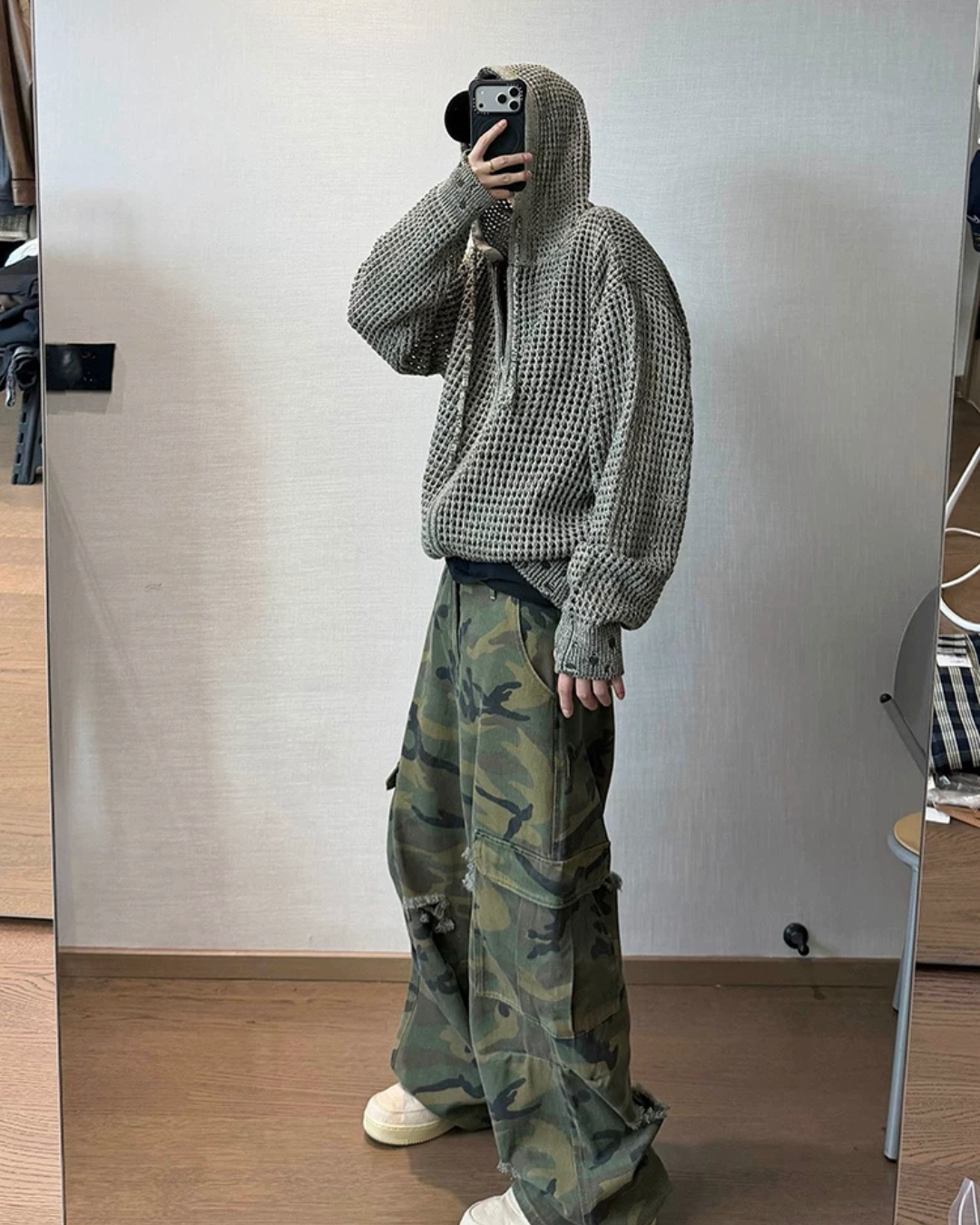 Reversible Mesh Zip-Up Knit Hoodie DAZ0010