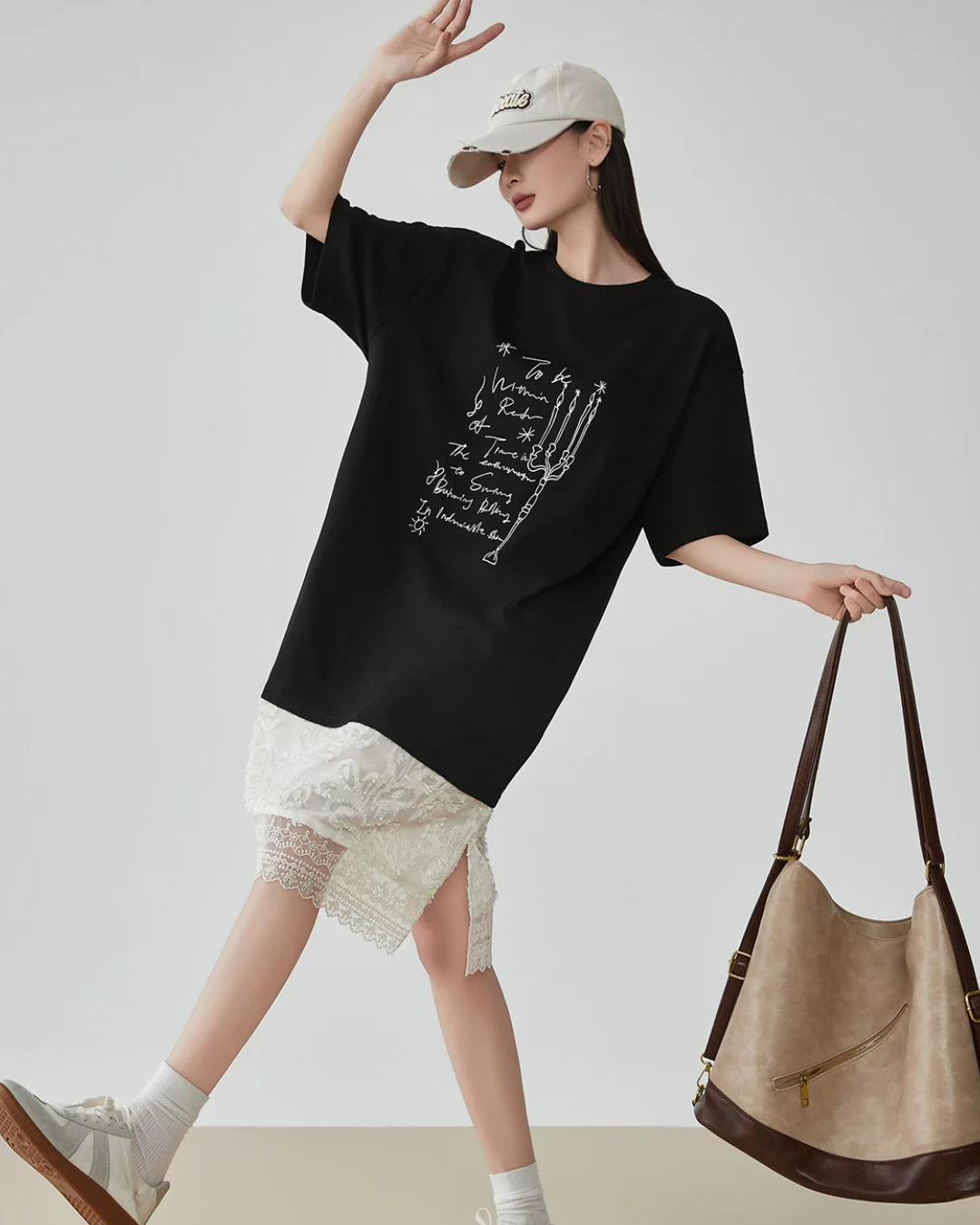 White Lace Docking T-Shirt Dress FER0187