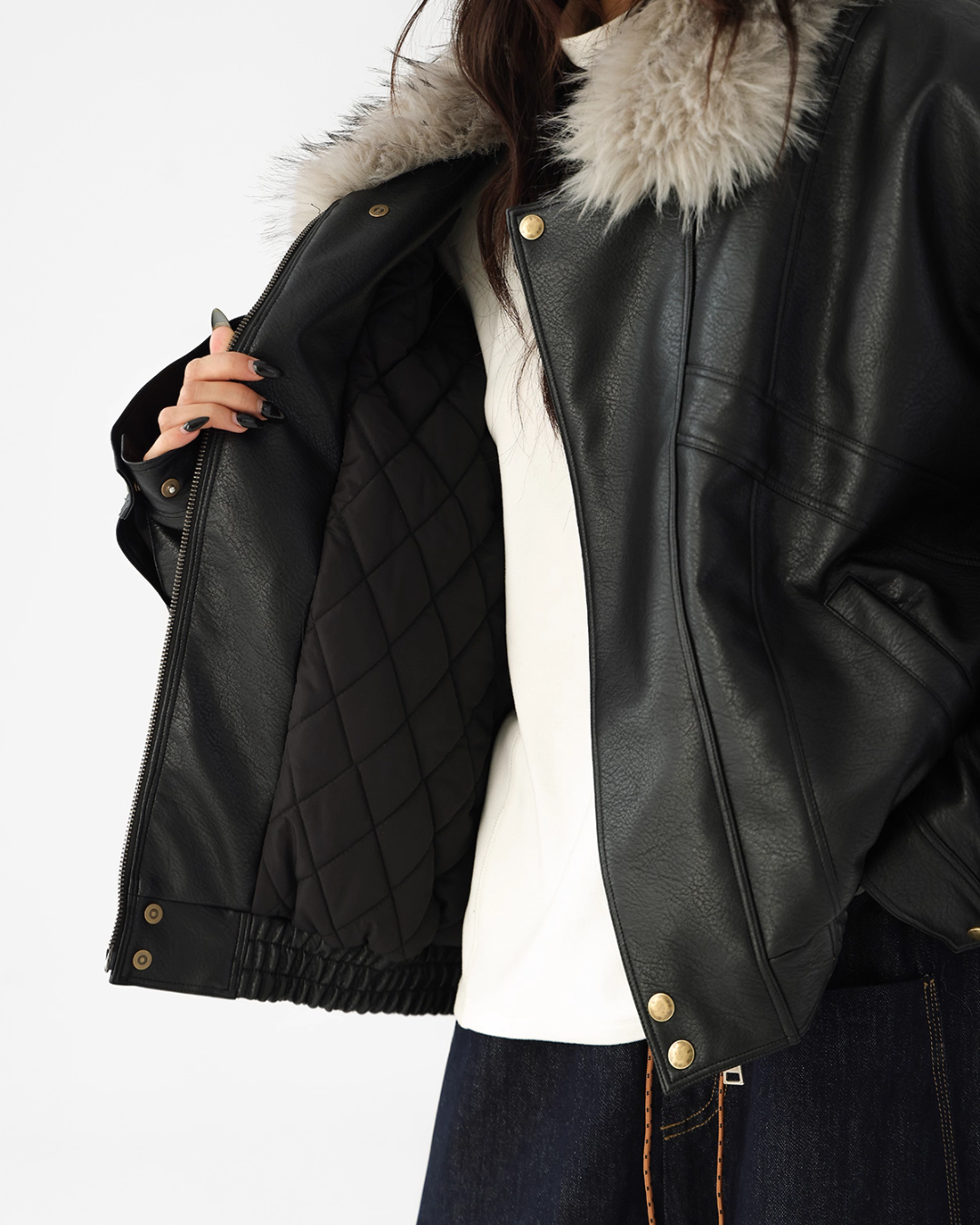 Fur Collar Leather Jacket ACS0347