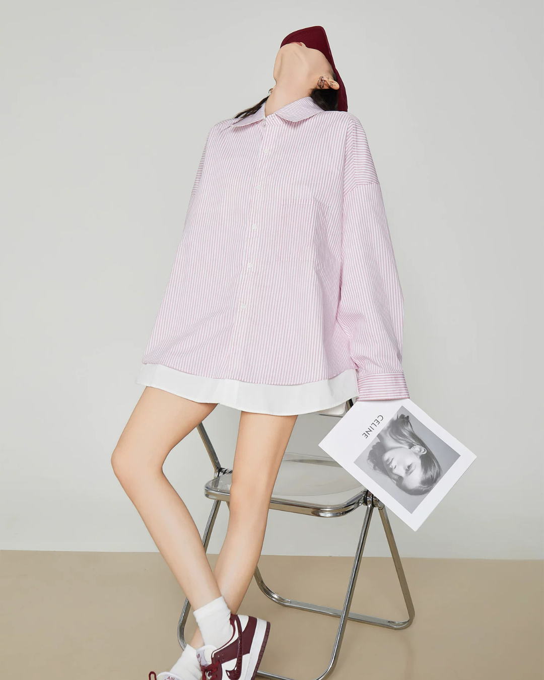 Pink Striped Oversized Shirt / Short Skirt FER0360