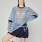 Striped Mesh Long-Sleeve T-Shirt FER0362