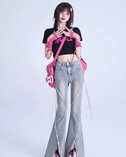 Lace-Up Flared Denim Pants 1SH0003