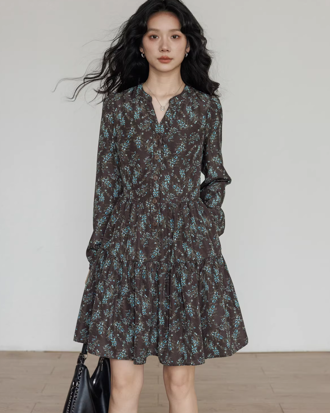 V-Neck Printed Waist Shirt Dress VAS0194