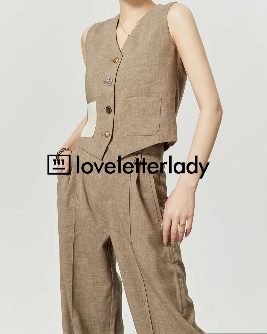 Coffee Hemp Casual Vest / Wide Pants LLA0249