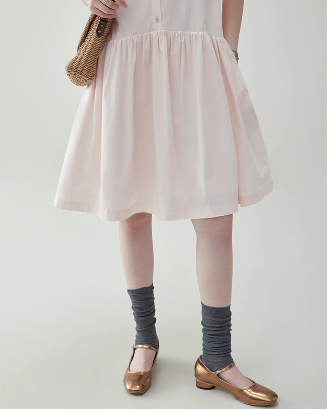 Relaxed Gathered Waist Cotton Dress AMU0027