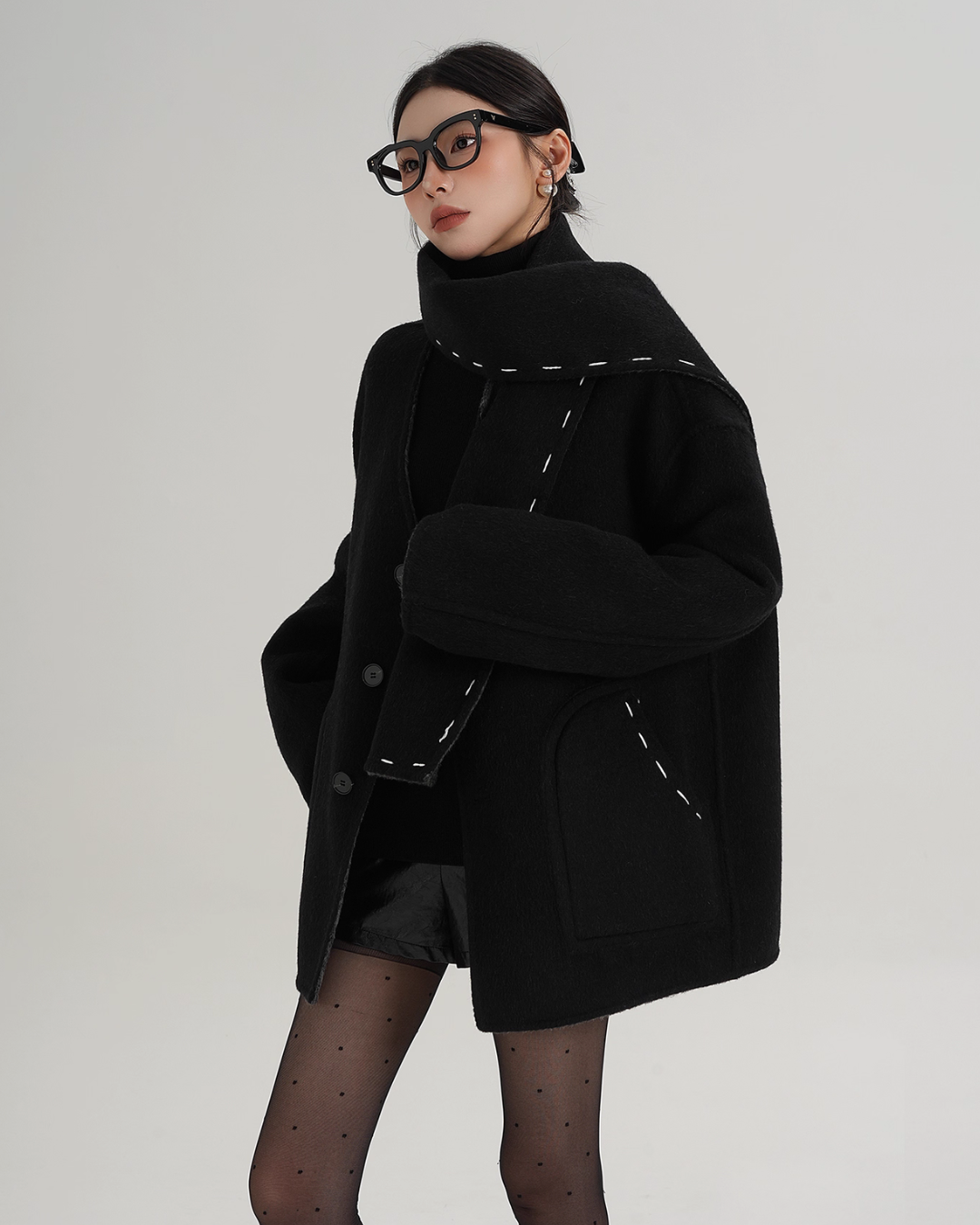 Scarf Mid-Length Wool Coat SRS0383