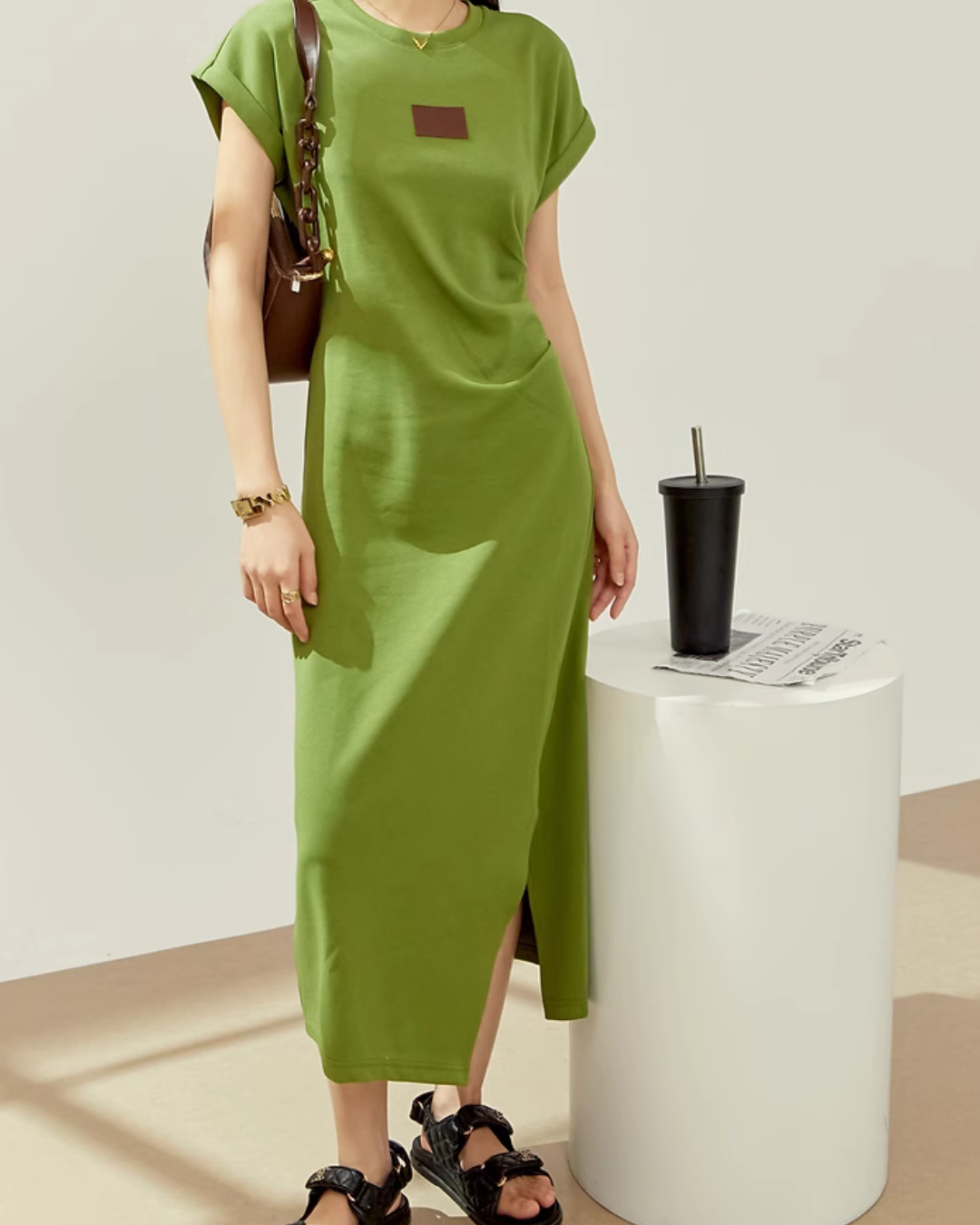 Green Waist Slim T-shirt Dress LLA0107