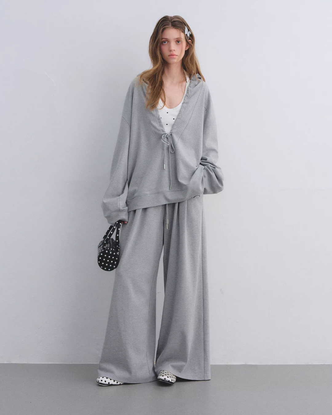 Polka Dot Vest V-Neck Hoodie / Loose Casual Sweatpants ASG0080