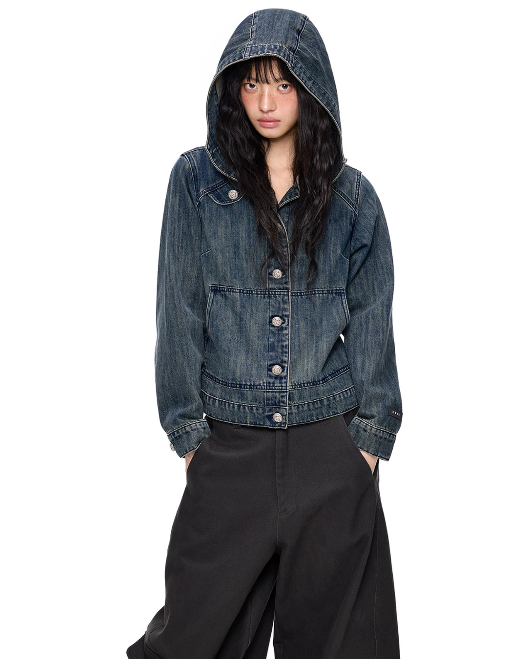 Washed Vintage Hoodie Denim Cardigan EZK0109