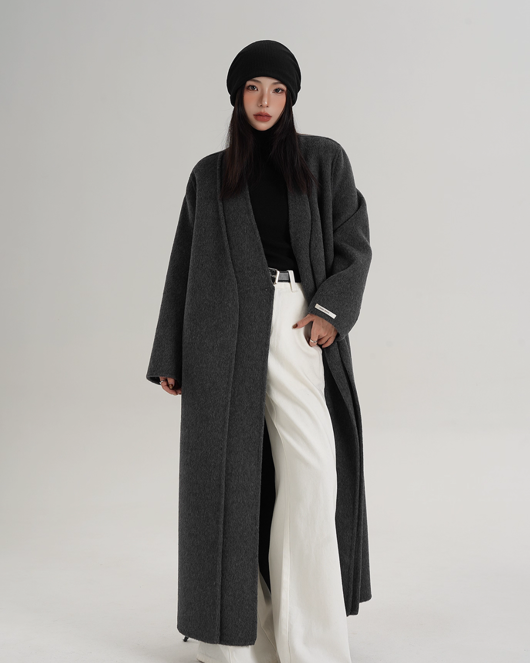 V-Neck Wool Long Coat SRS0387