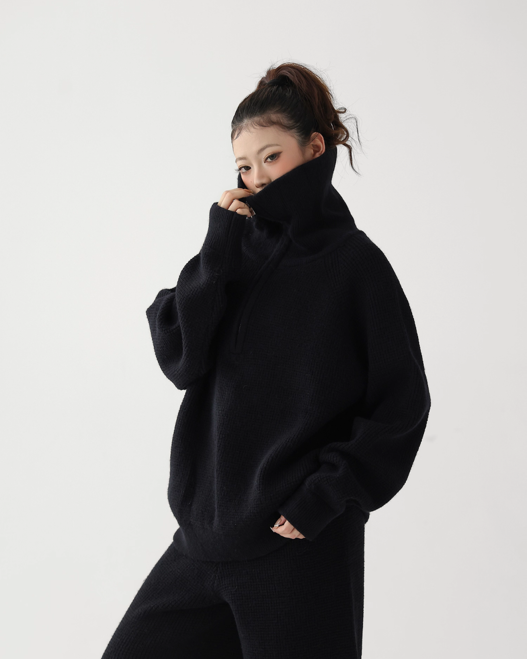 Half-Zip Knit Top / Loose Wide Pants ACS0336