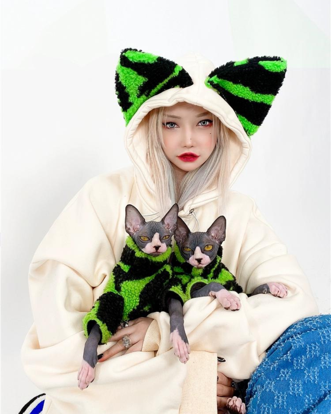 Cat Ear Print Sweatshirt Hoodie PPK0110