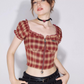 Retro Plaid Off-Shoulder Tops ZZF0236