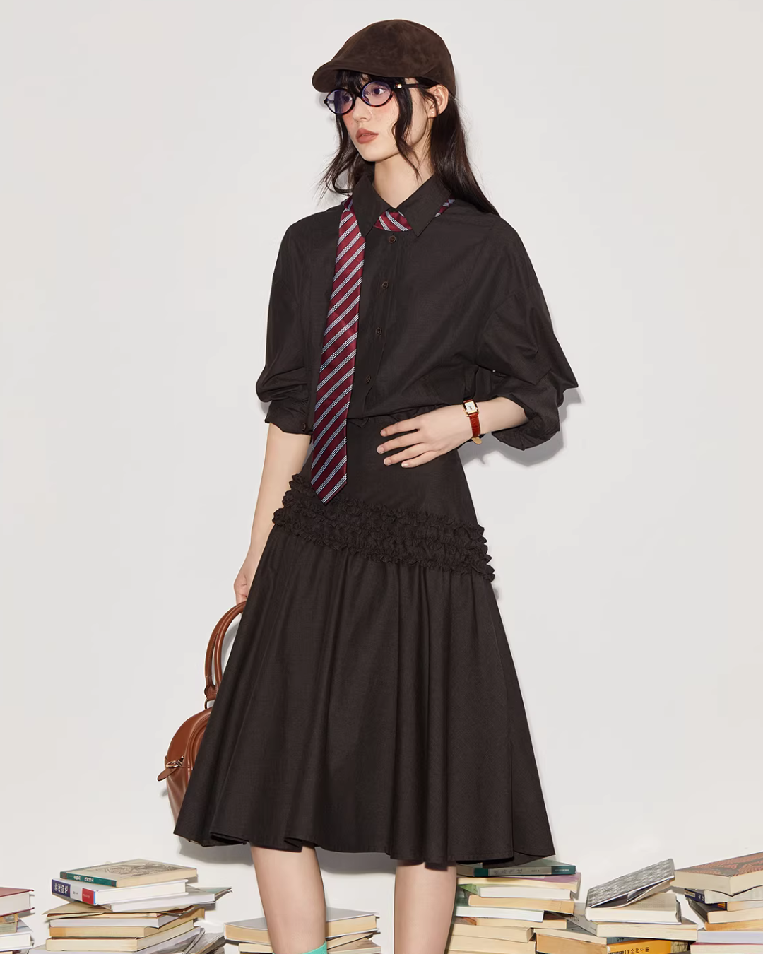 Vintage Brushed Two-Way Shirt / Pleated Lace Skirt BBK0006