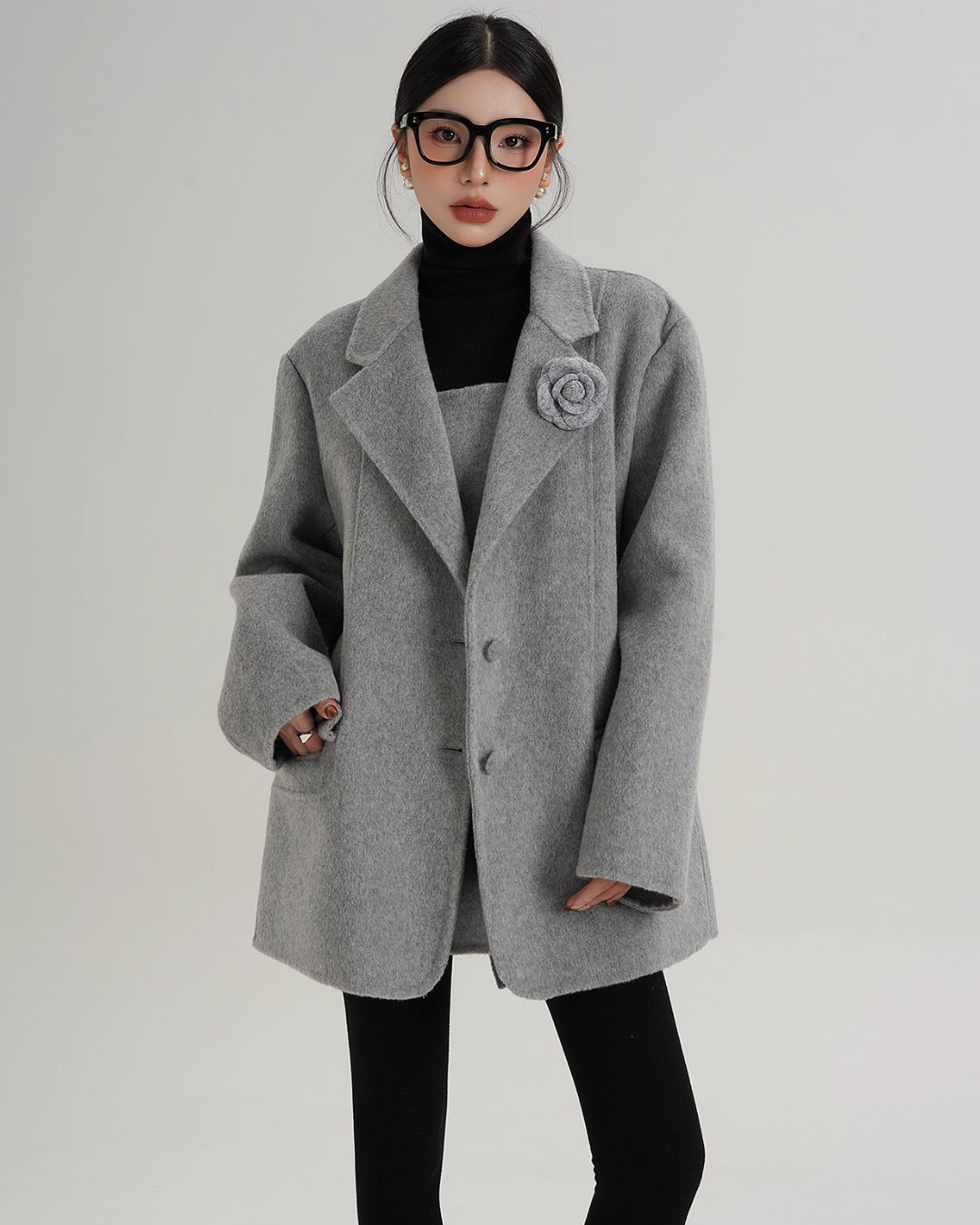 Rose Motif Wool Jacket / Cami Knit Dress SRS0386