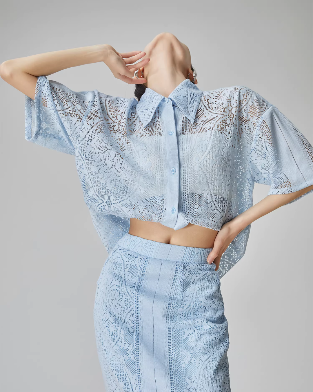 Panel Lace Color Shirt / Ornament Panel Lace Skirt FER0107