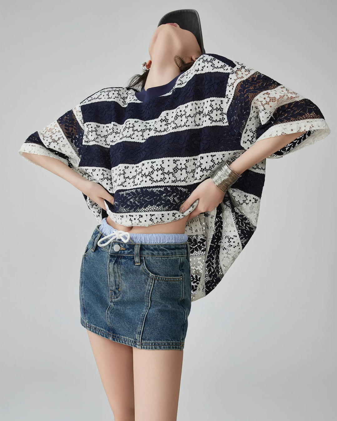 Sheer Lace Border Oversized T-Shirt FER0237