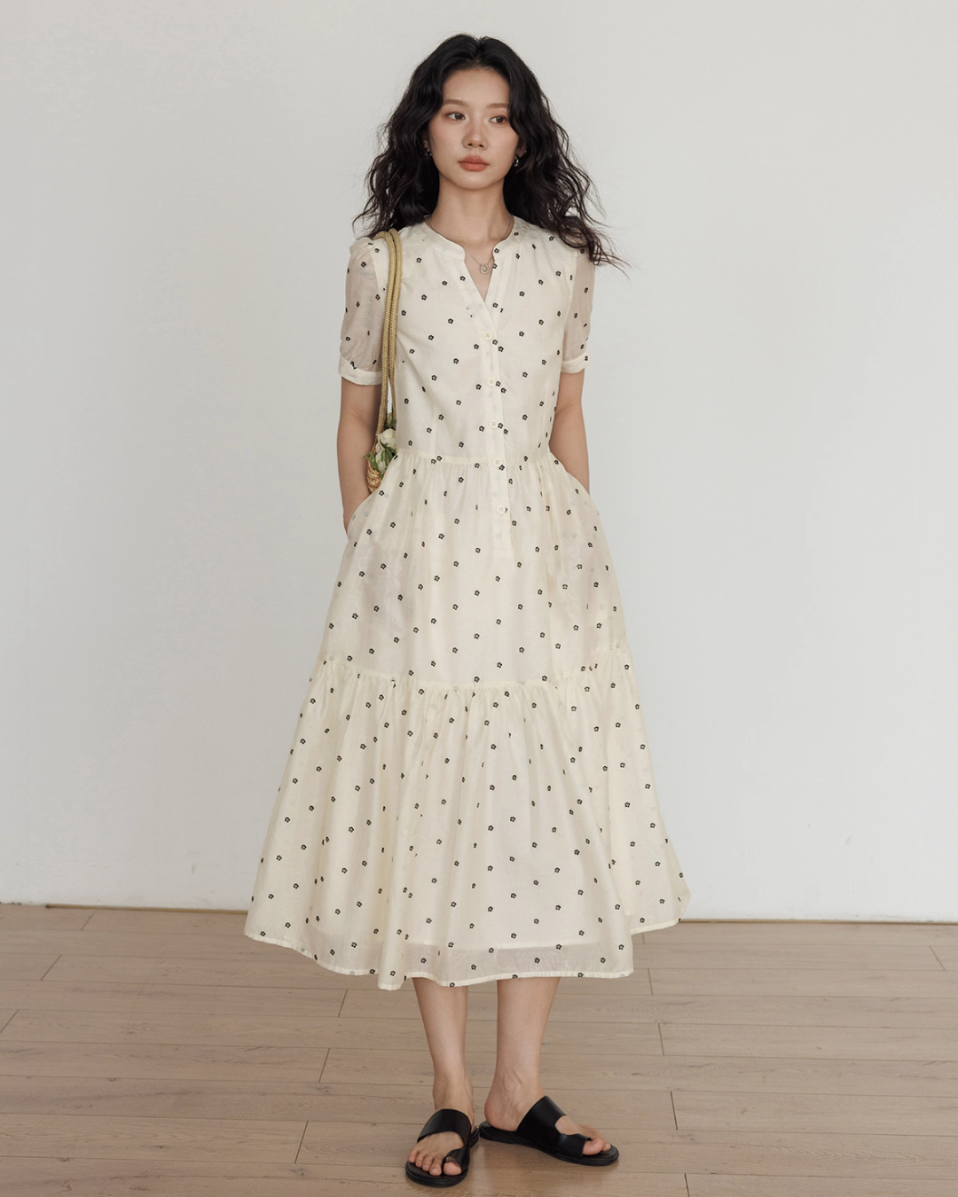 Floral Pattern Flare Long Dress VAS0134