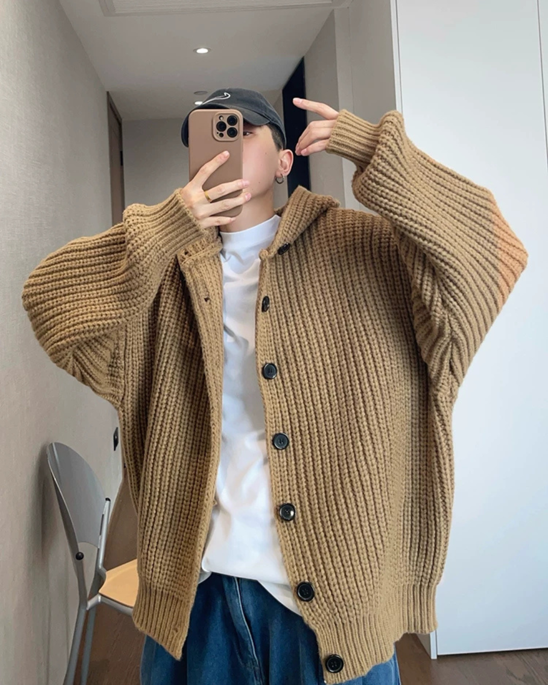 Loose-Gauge Hooded Rib Knit Cardigan DAZ0011