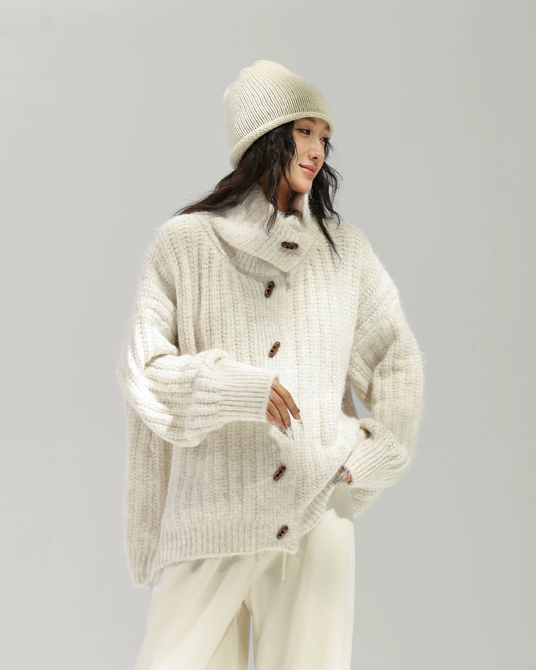 Stand Collar Ribbed Knit Cardigan ACS0392