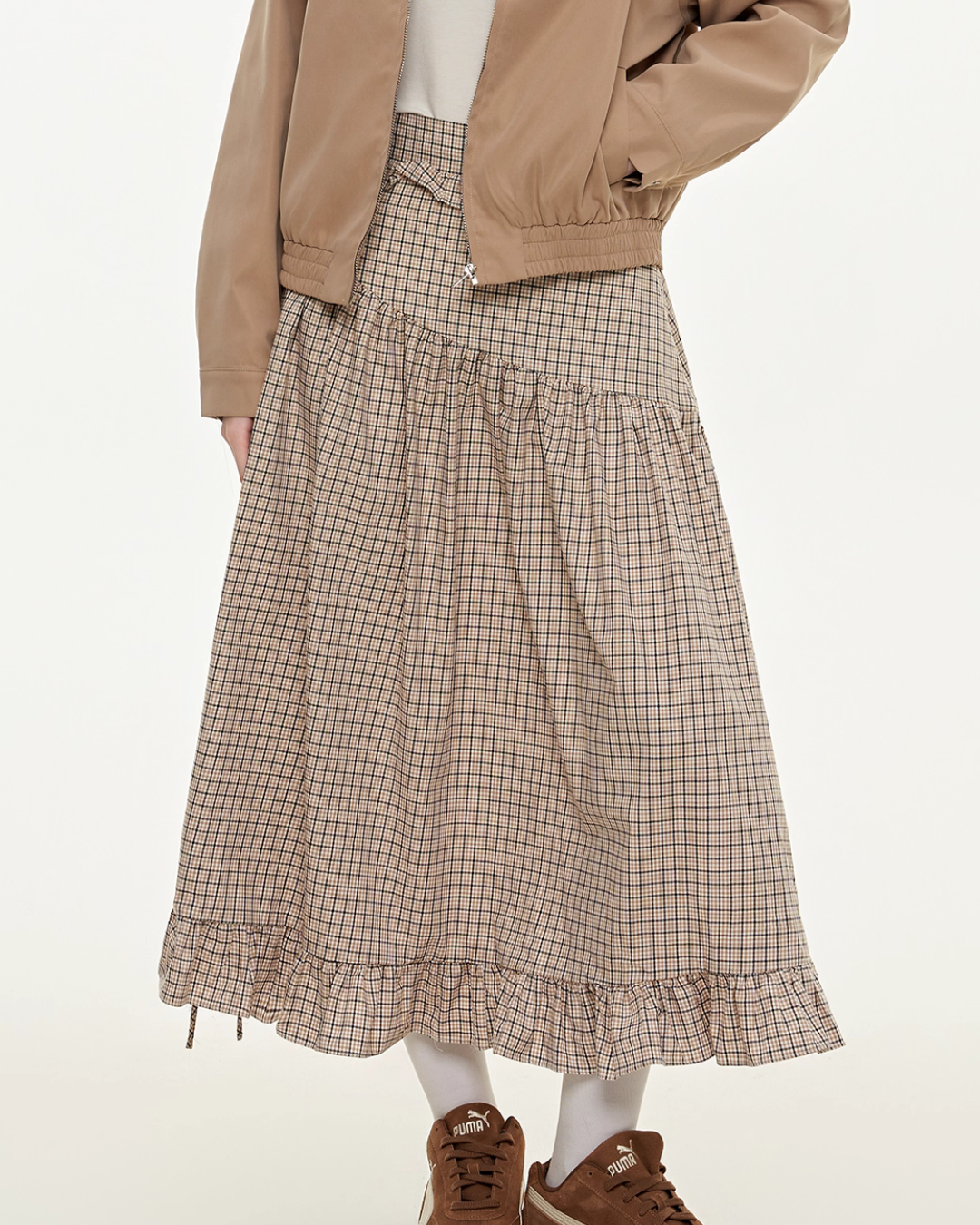 Retro Check Patchwork Jacket / A-Line Skirt MDB0011