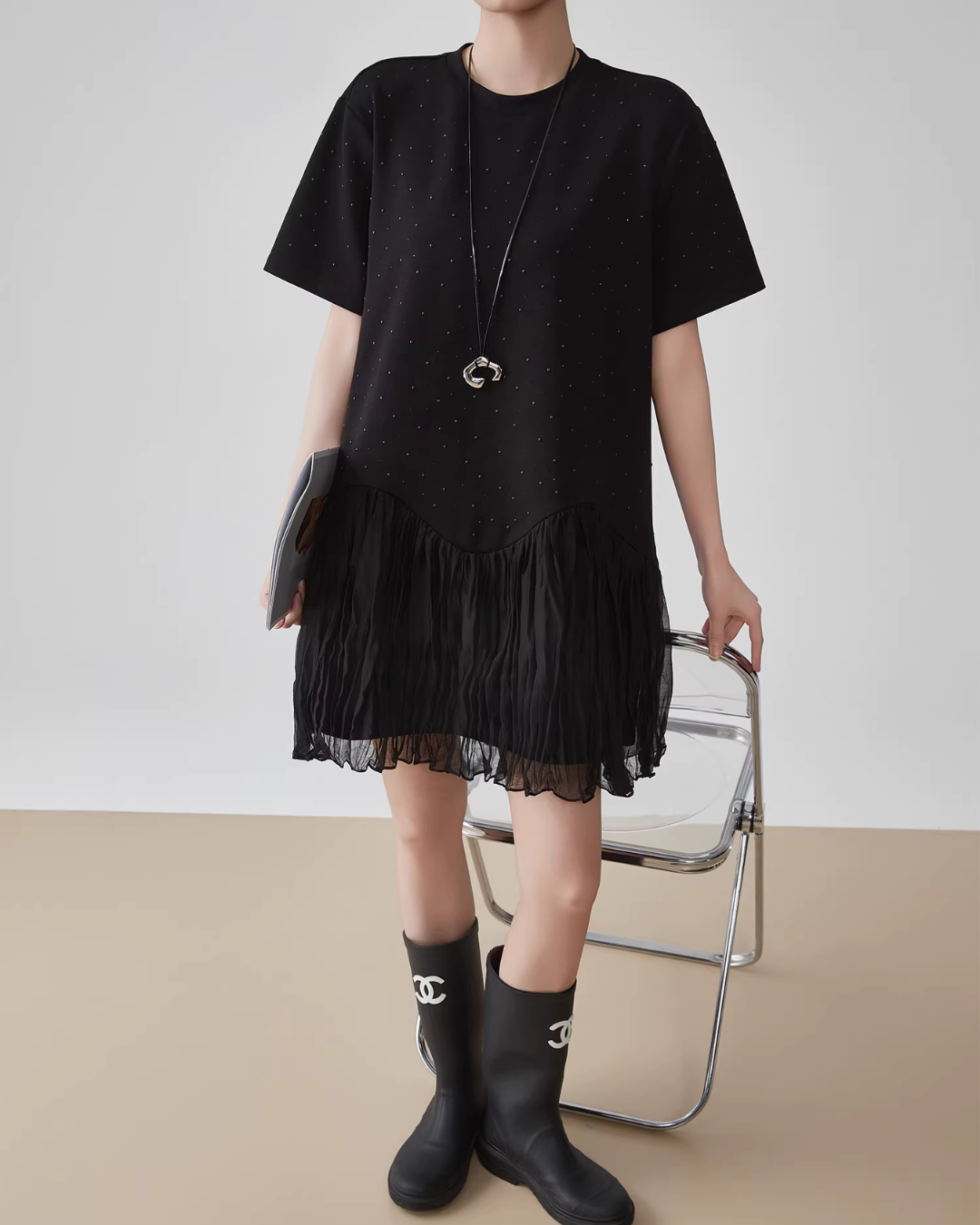 Rhinestone Short-Sleeve T-Shirt Dress FER0080