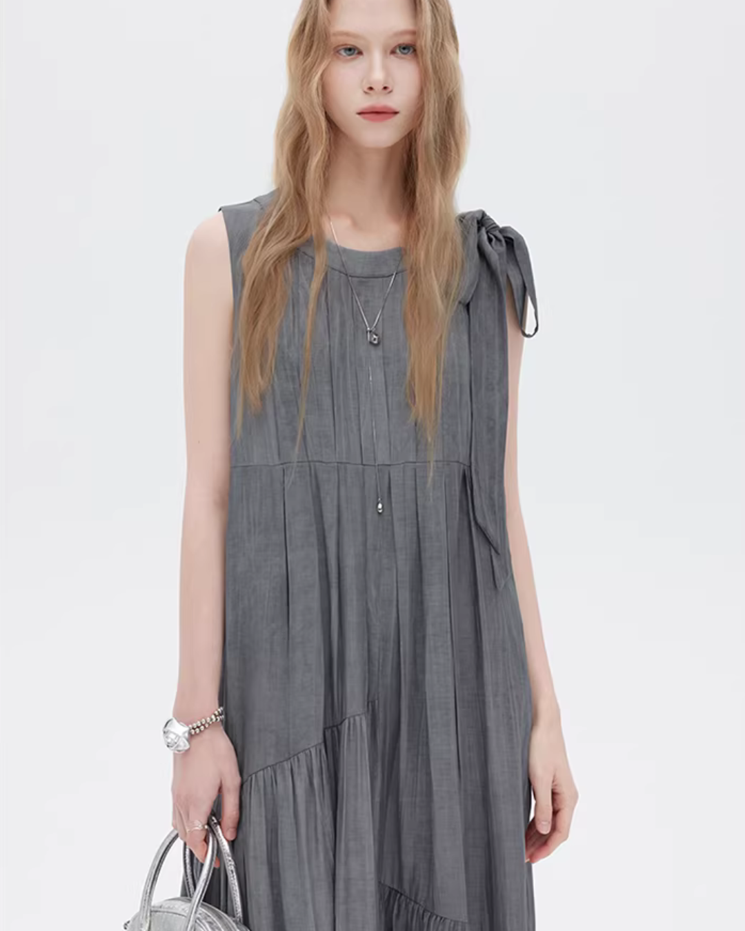 Twill Texture Switch Gather Dress SHN0043
