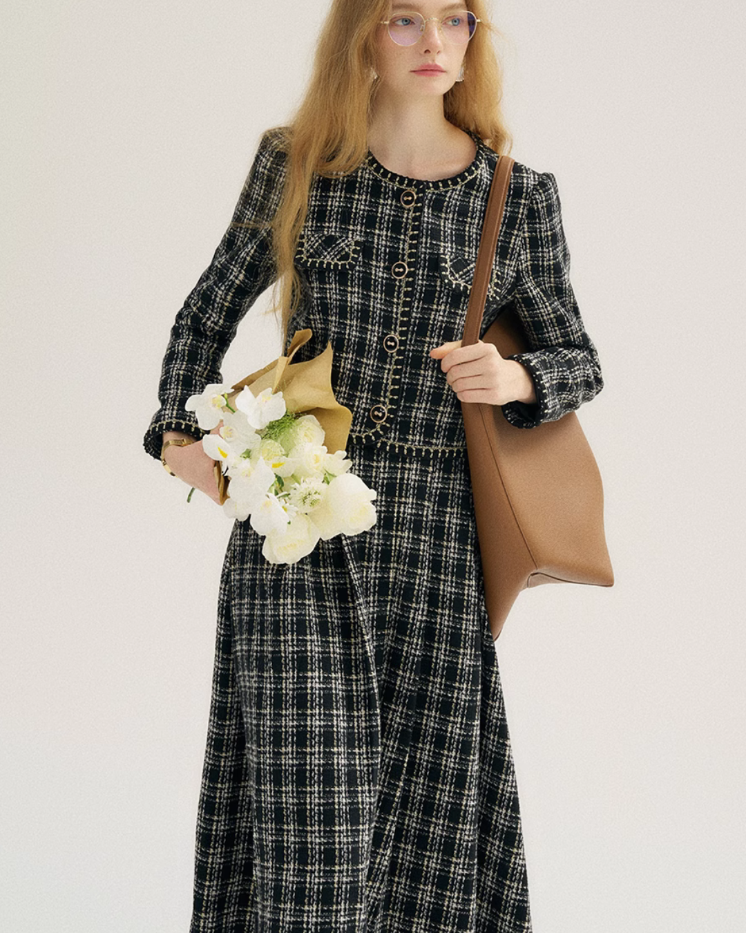 Plaid Tweed Jacket & Tweed Long Skirt SNT0010